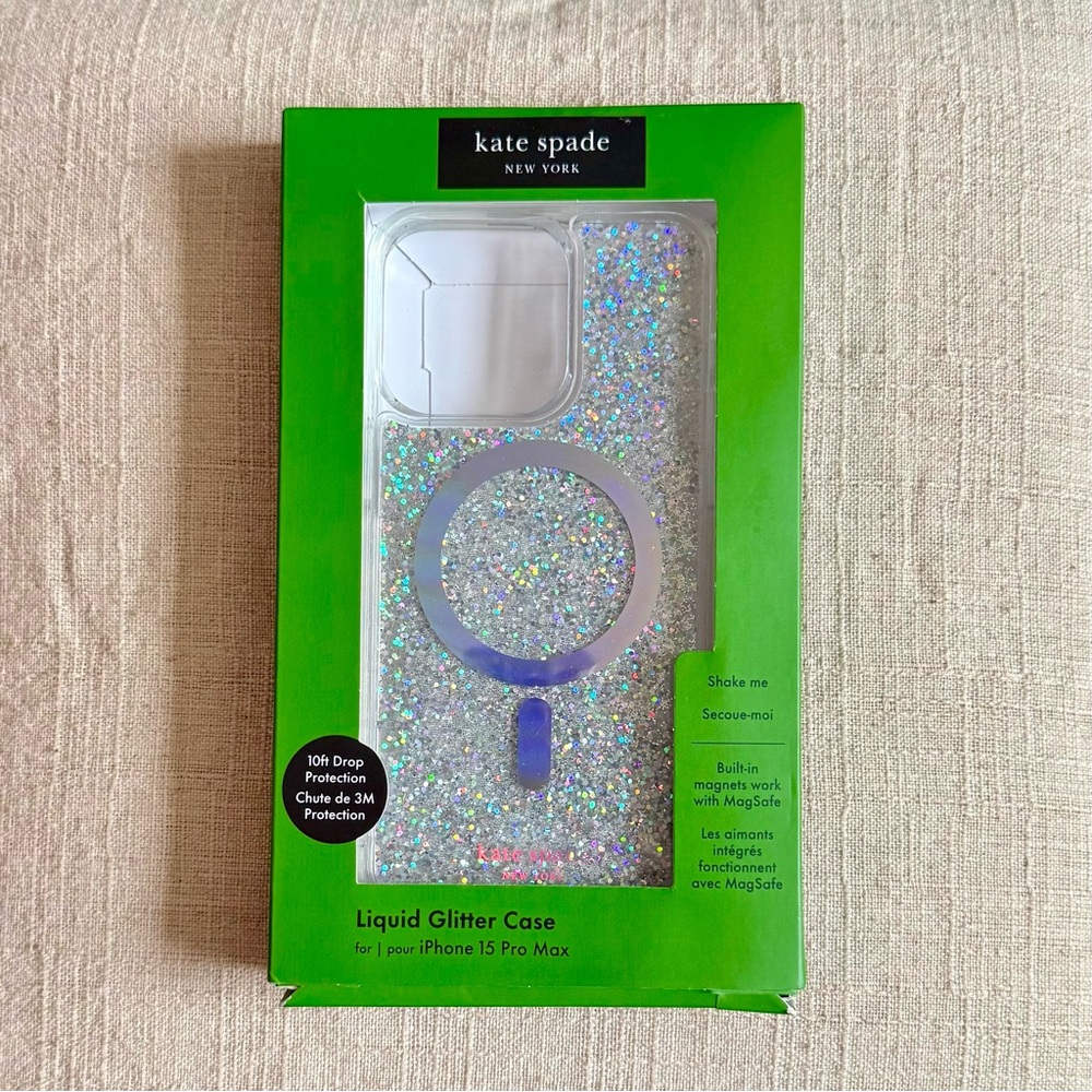 KATE SPADE New York iPhone 15 Pro Max Case Liquid Glitter MagSafe Ready NWOT